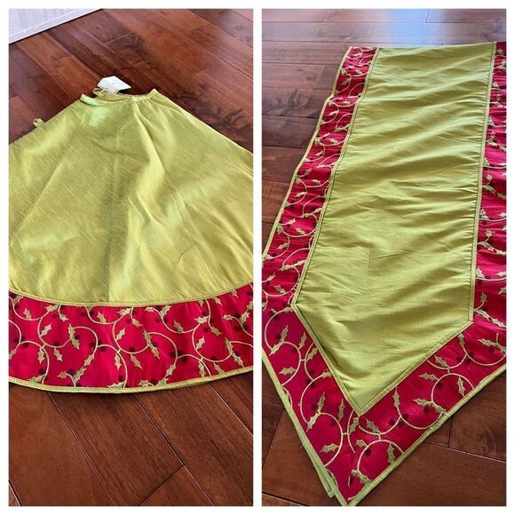 New Regency International Christmas Tree skirt and Table Runner Bright Green wit - Picture 1 of 8